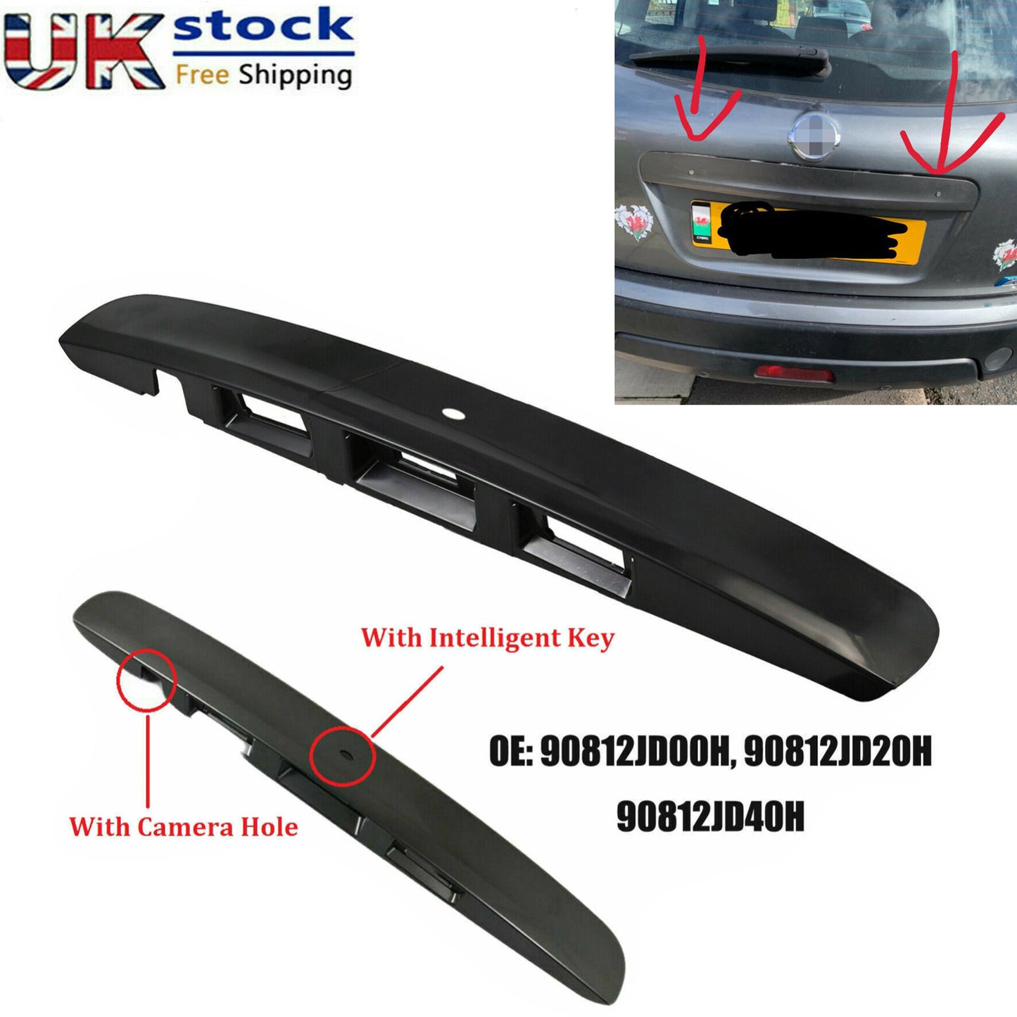For Qashqai 2007- 2013 Camera Tailgate Handle Boot Handle OEM 90812JD20H