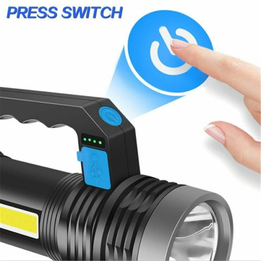 LED Flashlight USB Rechargeable Torch COB Work Light Camping Light High Lumens Emergency Lamp 3 Modes Waterproof