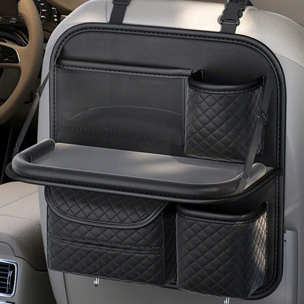 Car Organiser Bag Multi Pocket Black Leather Holder Back Seat Storage Tidy