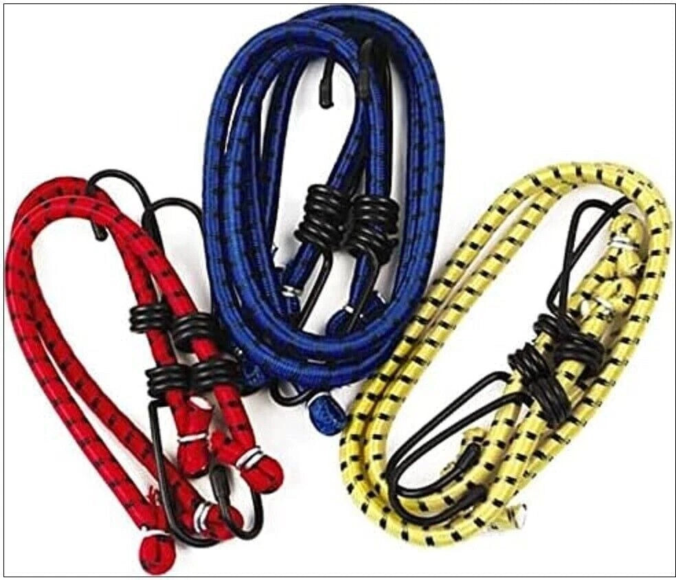 6X Bungee Cords Assorted Elastic - Feature Metal Hooks For Secure Tie Random