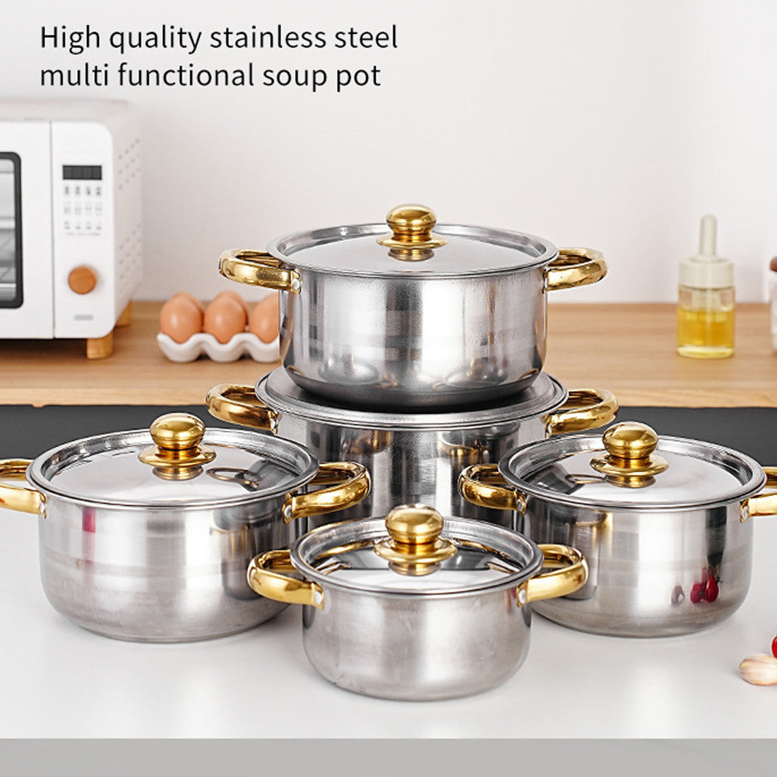 Set of 12 stainless steel Saucepans cookware Cooking Pots set + Spatula Accessory