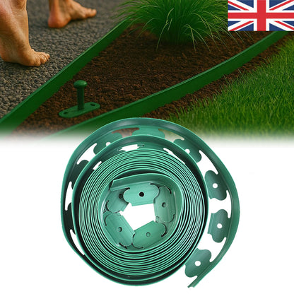 10 Metre Flexible Garden Border Grass Lawn Path Edging With Plastic Pegs UK