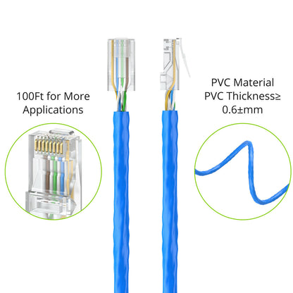 50M 165Ft CAT6 RJ45 Ethernet Network High Speed Cable 23AWG Solid Bare Copper