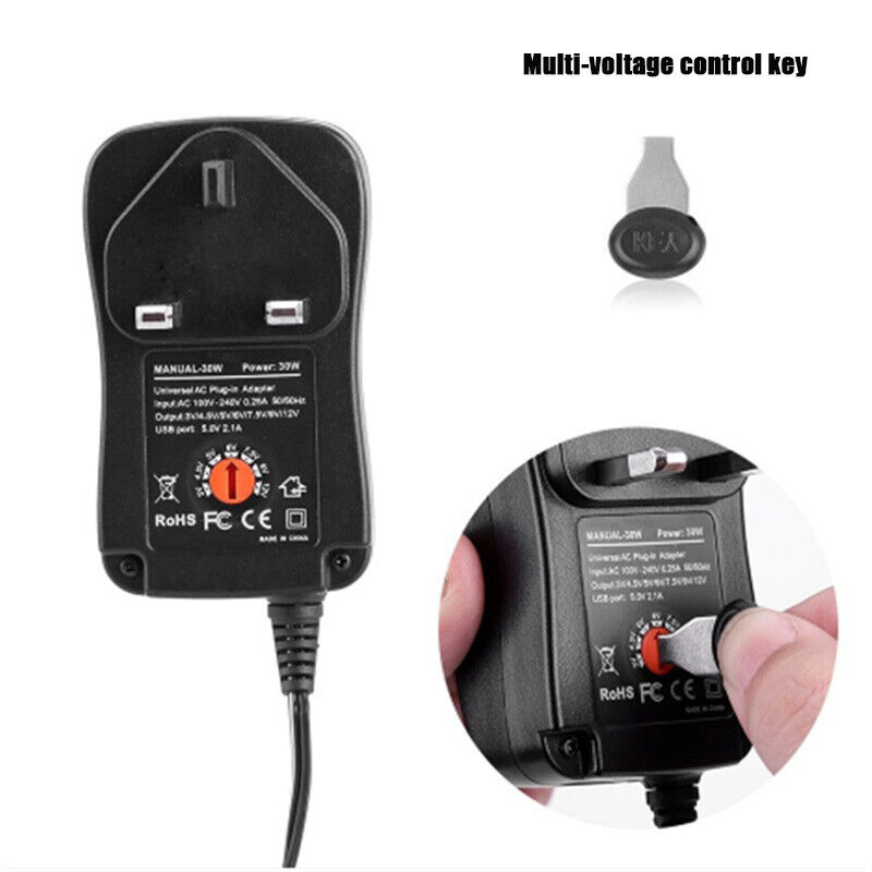 Universal 3 -12V Adjustable Voltage Adaptor Charger USB AC DC Power Supply Adapter