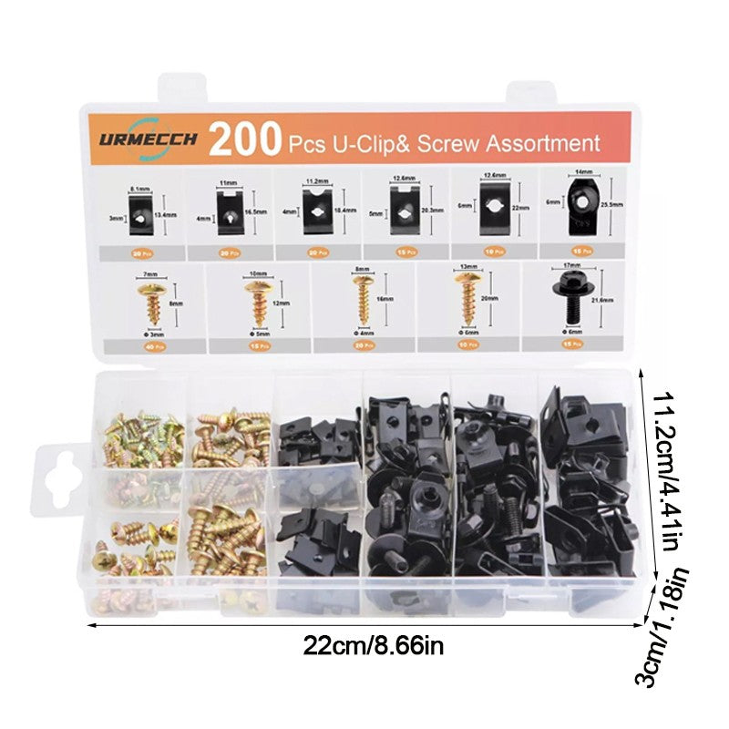 200X Universal Metal U-Type Screw Clips Car Bumper Fender Trim Panel Fastener
