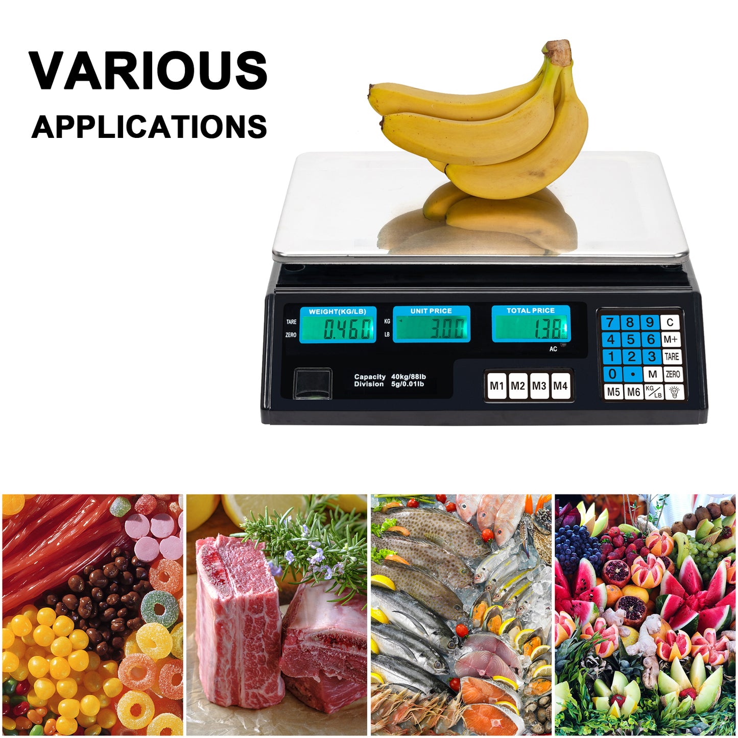 ACS-30 40kg/5g Digital Price Computing Scale for Vegetable UK Plug Silver & Black