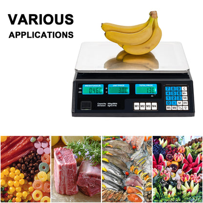 ACS-30 40kg/5g Digital Price Computing Scale for Vegetable UK Plug Silver & Black