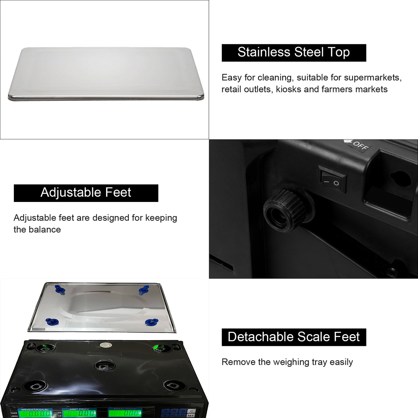 ACS-30 40kg/5g Digital Price Computing Scale for Vegetable UK Plug Silver & Black