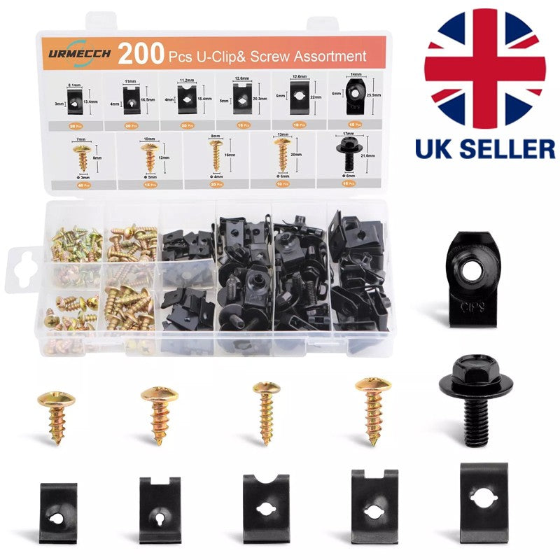200X Universal Metal U-Type Screw Clips Car Bumper Fender Trim Panel Fastener
