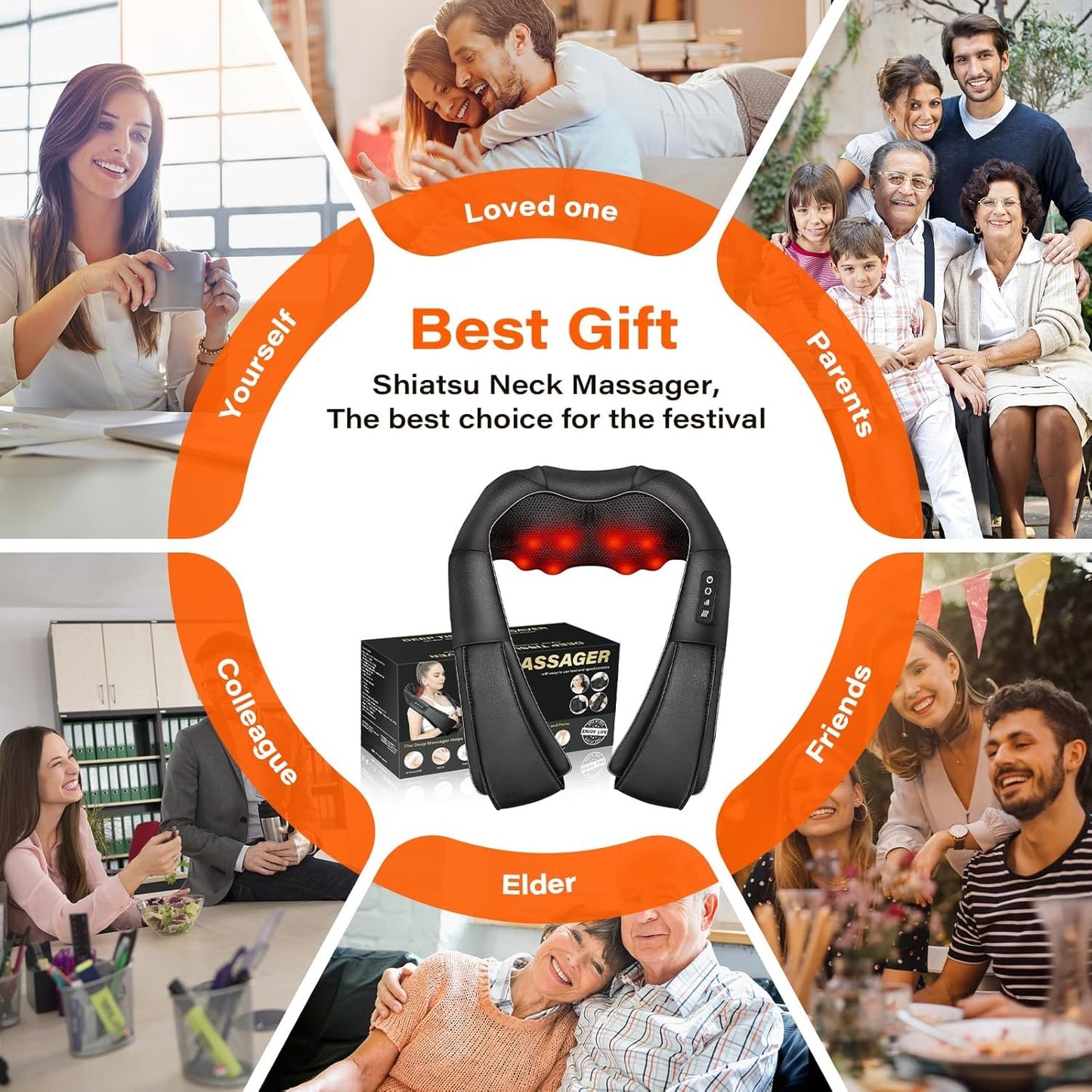 Electric Shiatsu Neck Back Shoulder Massager With Heat & Kneading, Deep Tissue Massage For Home Car Office Use, UK Plug