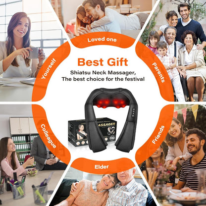 Electric Shiatsu Neck Back Shoulder Massager With Heat & Kneading, Deep Tissue Massage For Home Car Office Use, UK Plug