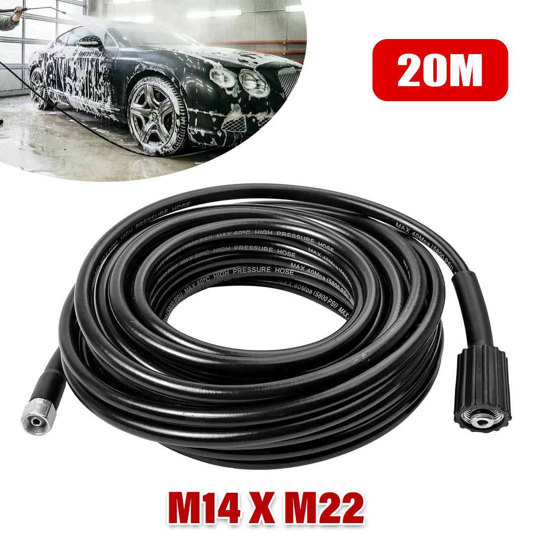 20-meter High-pressure Washer Hose M22-14 Series  Copper Threaded Connector