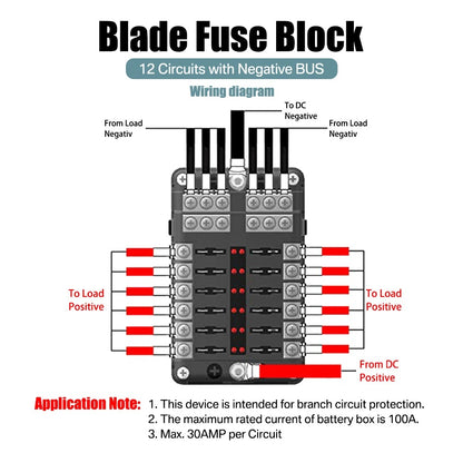 12 Way Blade Fuse 12-24V Car Boat Fuse Box Holder With Plastic Cover For Power Panel Board Camper RV Accessorie