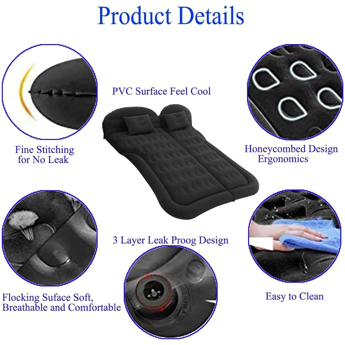 Car SUV Air Bed Sleep Travel Inflatable Mattress Seat Cushion Mat Camping WPump