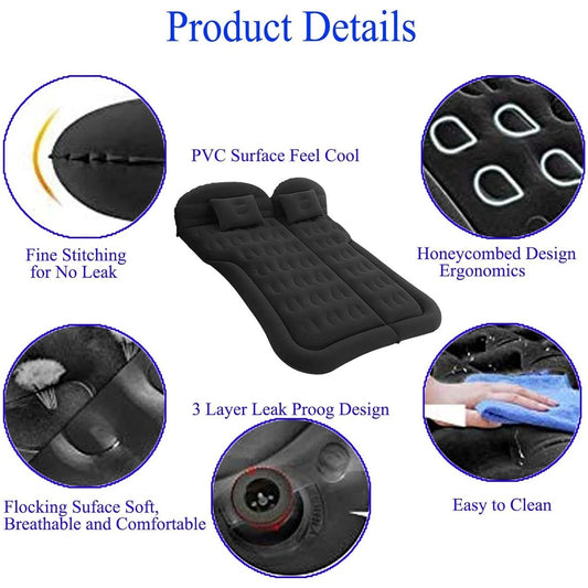 Car SUV Air Bed Sleep Travel Inflatable Mattress Seat Cushion Mat Camping WPump