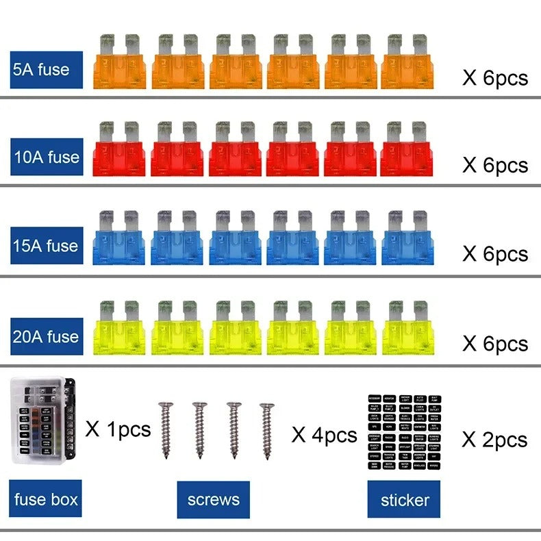12 Way Blade Fuse 12-24V Car Boat Fuse Box Holder With Plastic Cover For Power Panel Board Camper RV Accessorie