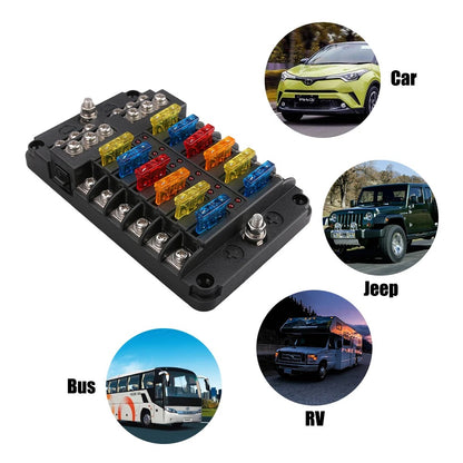 12 Way Blade Fuse 12-24V Car Boat Fuse Box Holder With Plastic Cover For Power Panel Board Camper RV Accessorie