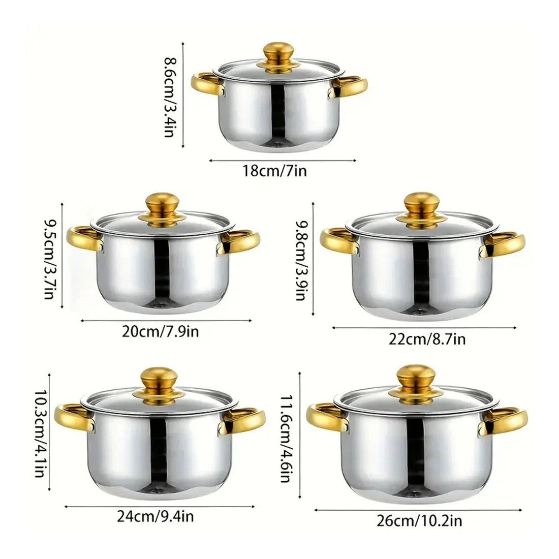 Set of 12 stainless steel Saucepans cookware Cooking Pots set + Spatula Accessory