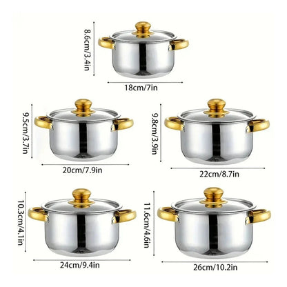 Set of 12 stainless steel Saucepans cookware Cooking Pots set + Spatula Accessory