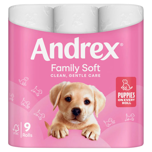 Andrex Family Soft Toilet Tissue, 2-Ply, 9 Rolls