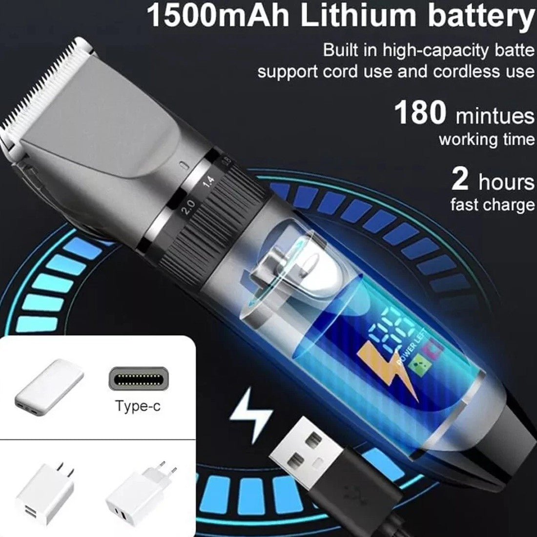Cordless Hair Clippers For Men - Mens Hair Trimmer Set - Hair Clippers For Men