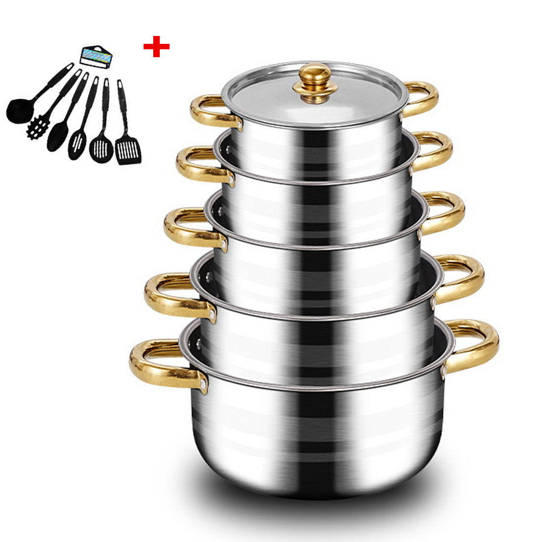 Set of 12 stainless steel Saucepans cookware Cooking Pots set + Spatula Accessory