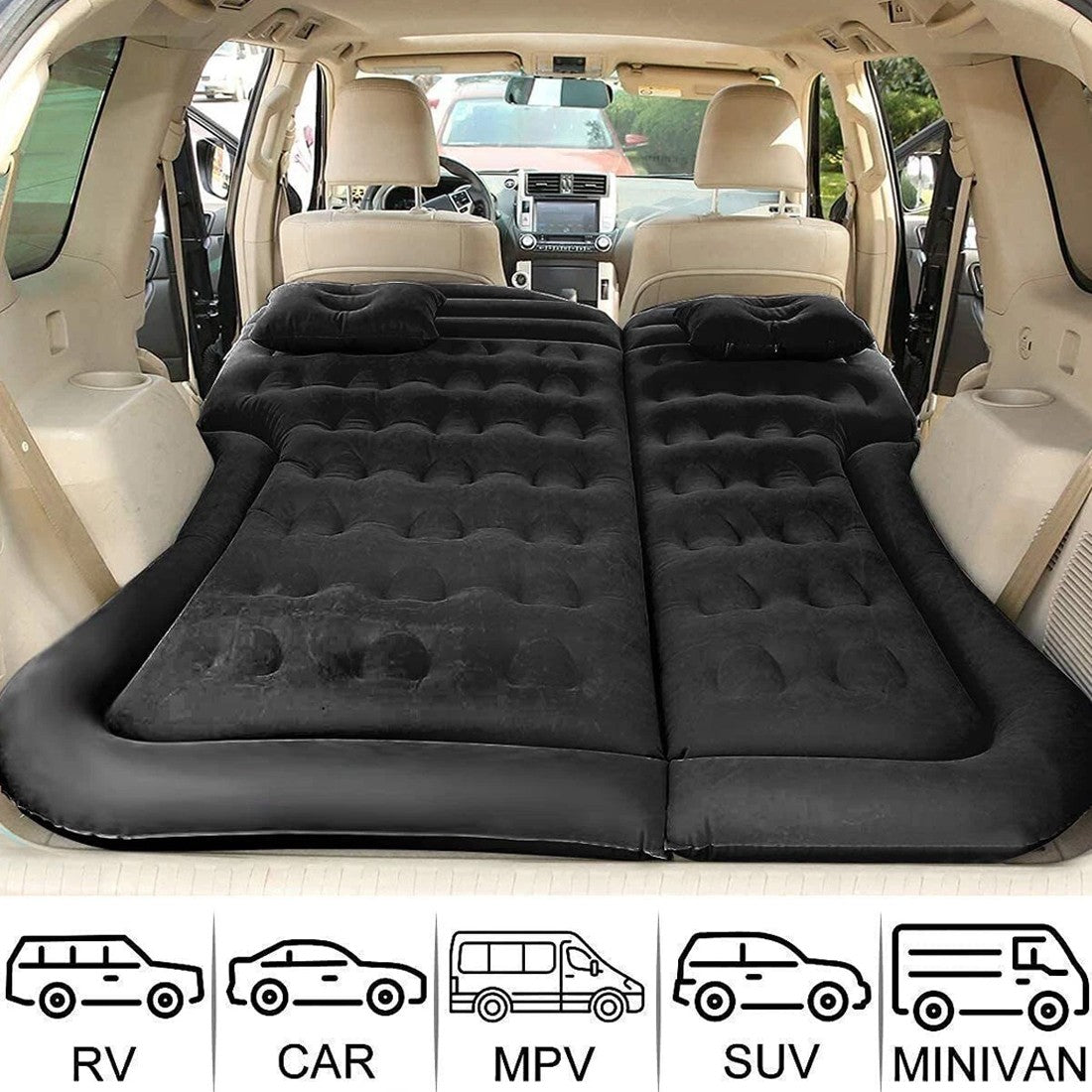 Car SUV Air Bed Sleep Travel Inflatable Mattress Seat Cushion Mat Camping WPump