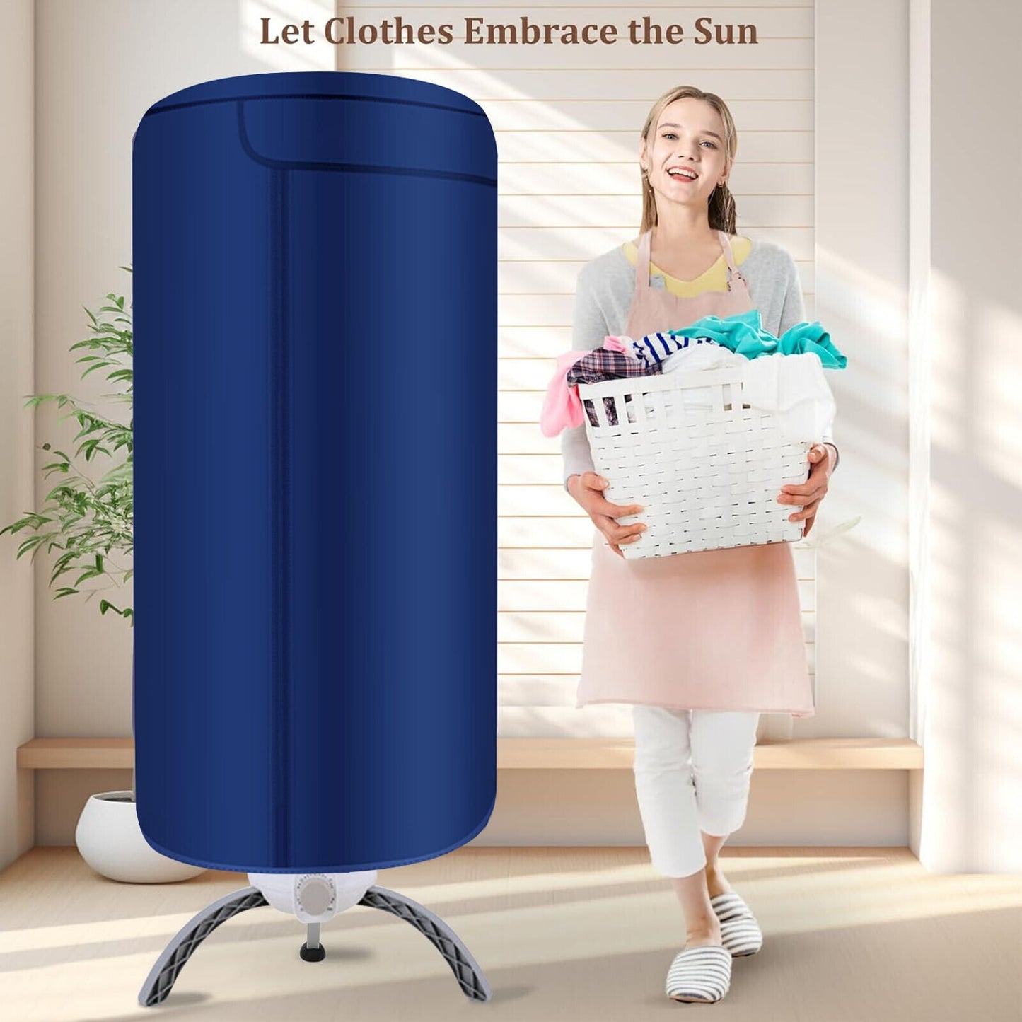 Portable Electric Heated Clothes Dryer & Cover Indoor Home Use Lightweight 1000W