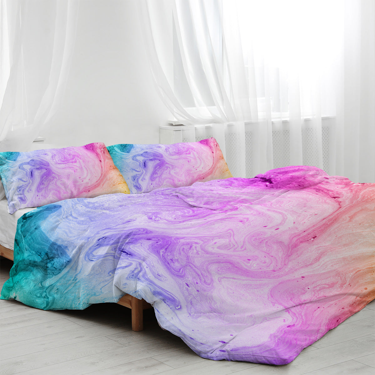 Girly Duvet Cover Rainbow Glitter Ombre Bedding Set