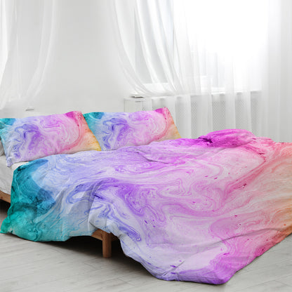 Girly Duvet Cover Rainbow Glitter Ombre Bedding Set