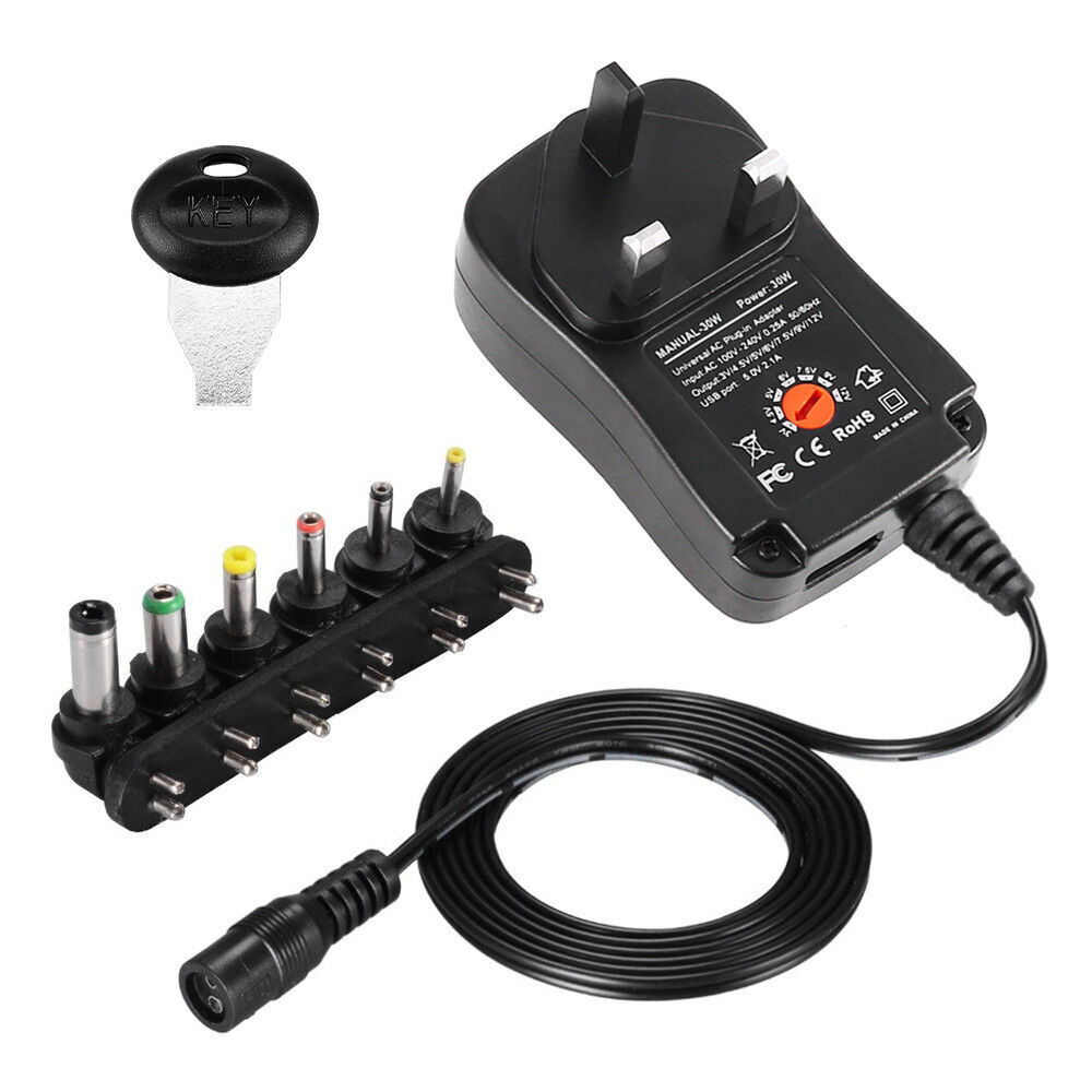 Universal 3 -12V Adjustable Voltage Adaptor Charger USB AC DC Power Supply Adapter