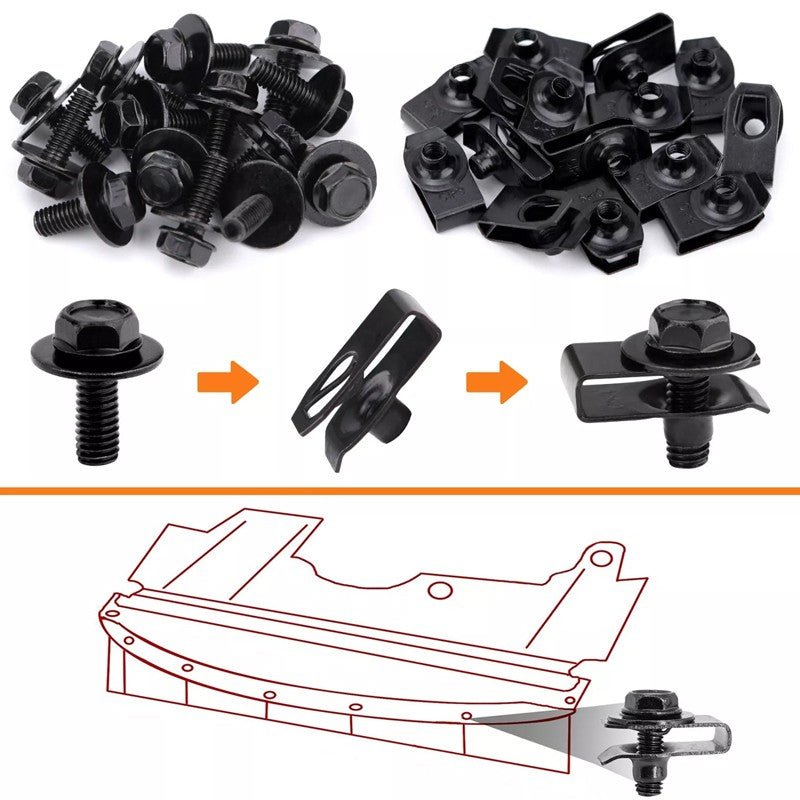 200X Universal Metal U-Type Screw Clips Car Bumper Fender Trim Panel Fastener