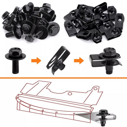 200X Universal Metal U-Type Screw Clips Car Bumper Fender Trim Panel Fastener