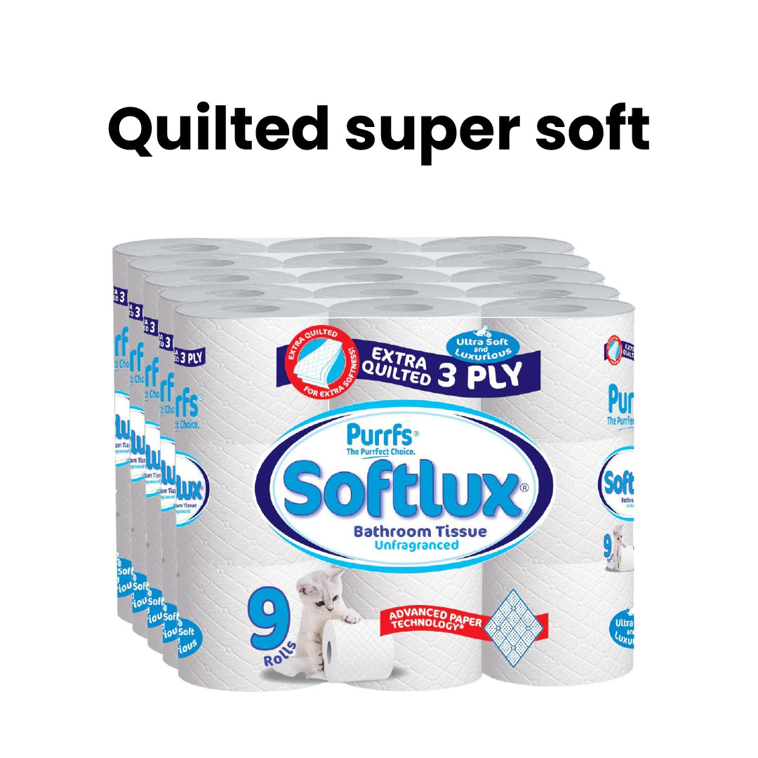45 Rolls Softlux 3Ply Toilet Rolls Tissue 2 Flavour