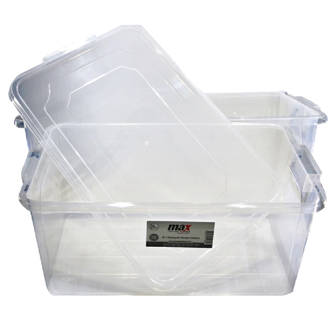 Clear Plastic Rectangle Storage Box with Lid and Latch 20 Litre 47 x 30 x 20 cm