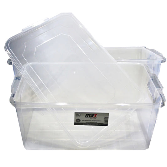 Clear Plastic Rectangle Storage Box with Lid and Latch 20 Litre 47 x 30 x 20 cm