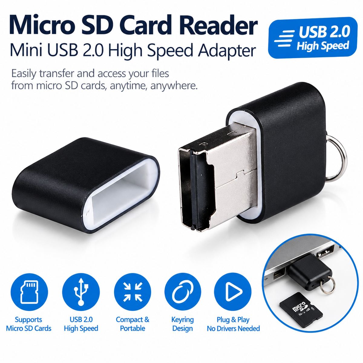 Micro SD Card Reader USB 2.0 High Speed Mini Memory Card Adapter