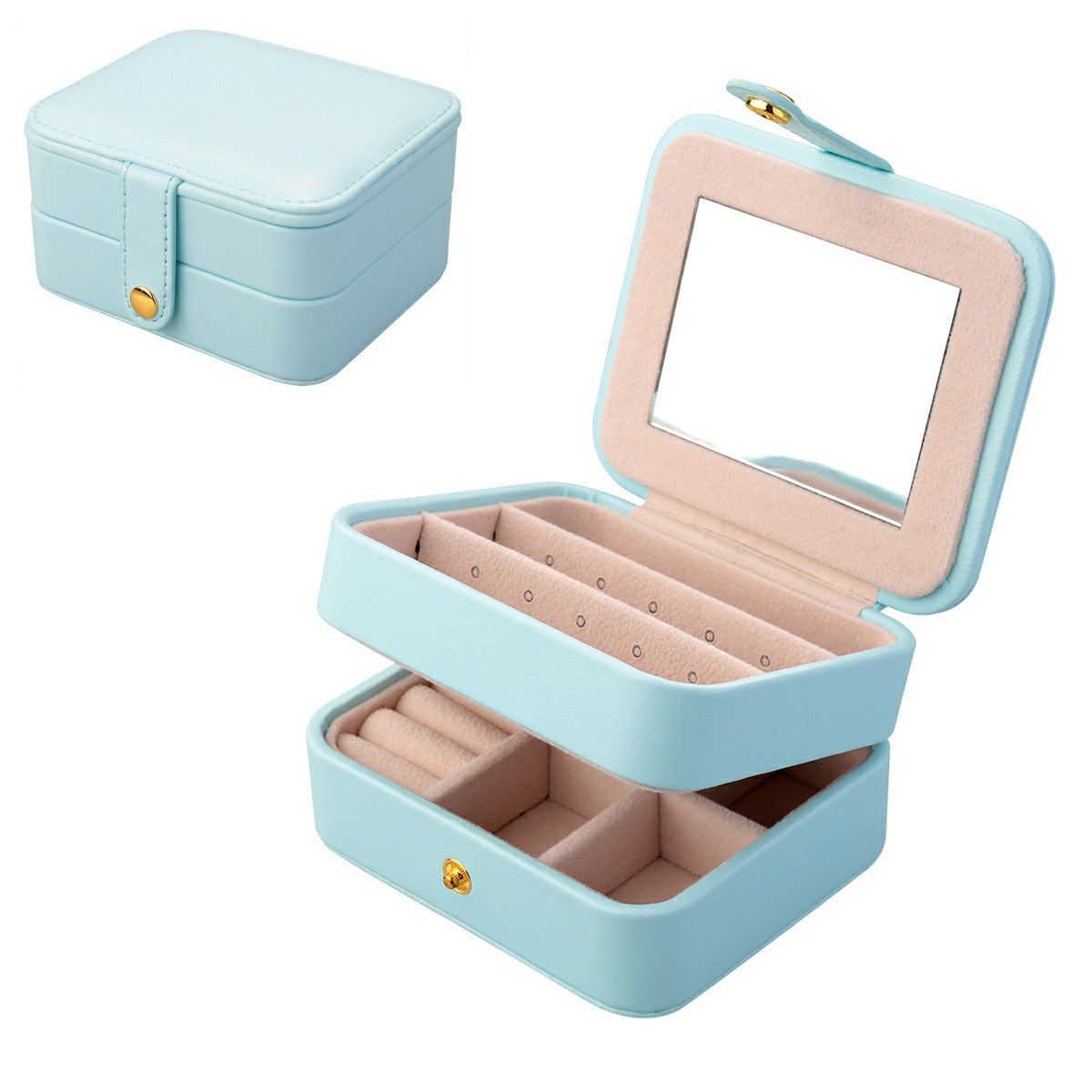 Small Portable Travel Jewelry Box Multilayer Leather Case