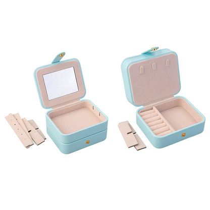 Small Portable Travel Jewelry Box Multilayer Leather Case