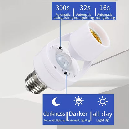 Motion Sensor Socket with Infrared Sensor & Adjustable Switch - E27 Bulb Base