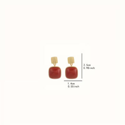 Women Long Red Geometric Square Earrings