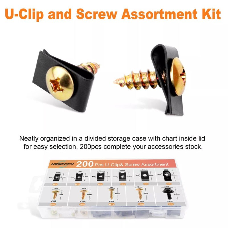 200X Universal Metal U-Type Screw Clips Car Bumper Fender Trim Panel Fastener