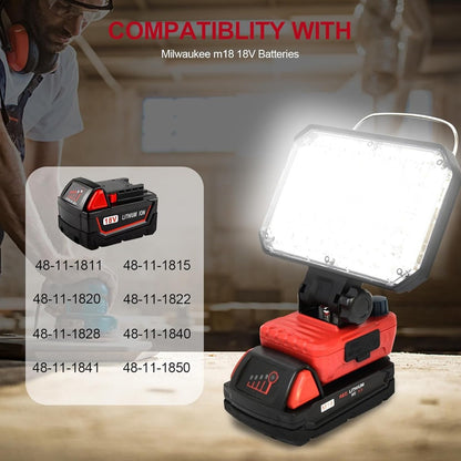 LED Work Light Cordless For Milwaukee M18 18V Battery USB Port Outdoors Lamp