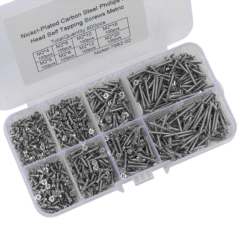 800 PCS M2 Stainless Steel Wood Screw Assortment Self Tapping Small Metal Screws