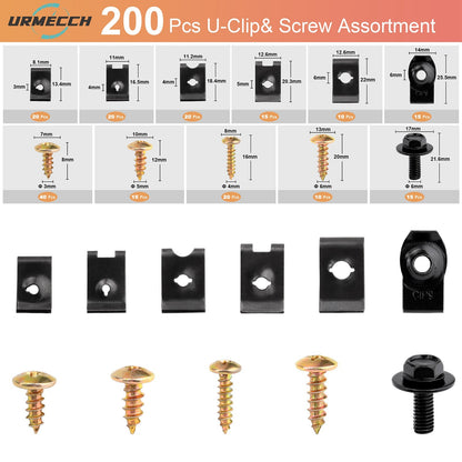 200X Universal Metal U-Type Screw Clips Car Bumper Fender Trim Panel Fastener