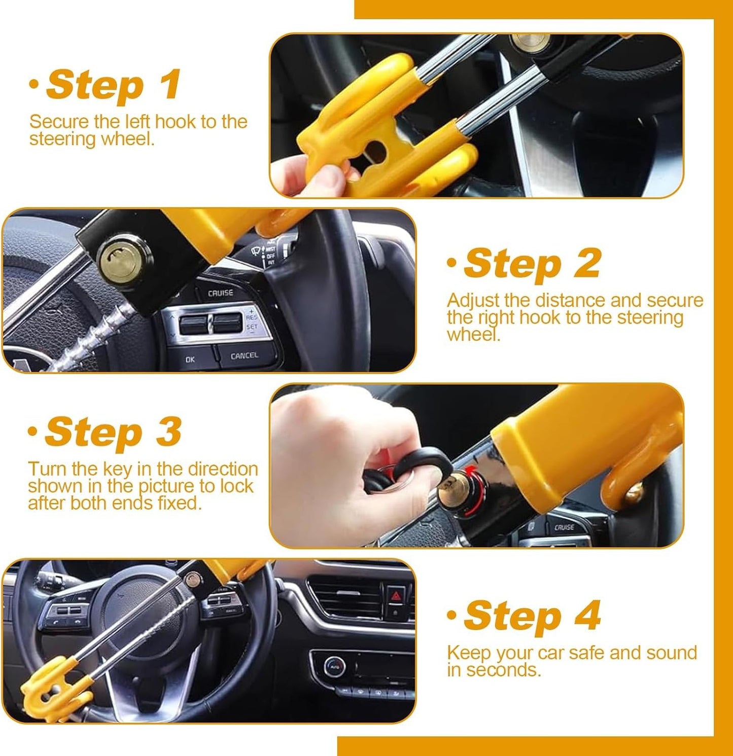 Car Steering Wheel Lock HEAVY DUTY High Security Anti Theft Hook Van Hook Crook