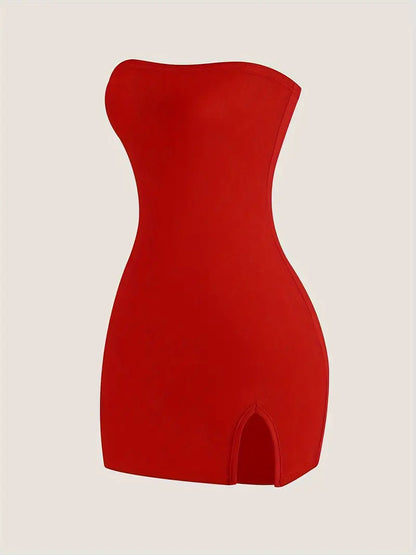 Slim Fit Tube Mini Dress – Bodycon, Strapless, Hip-Hugging Style