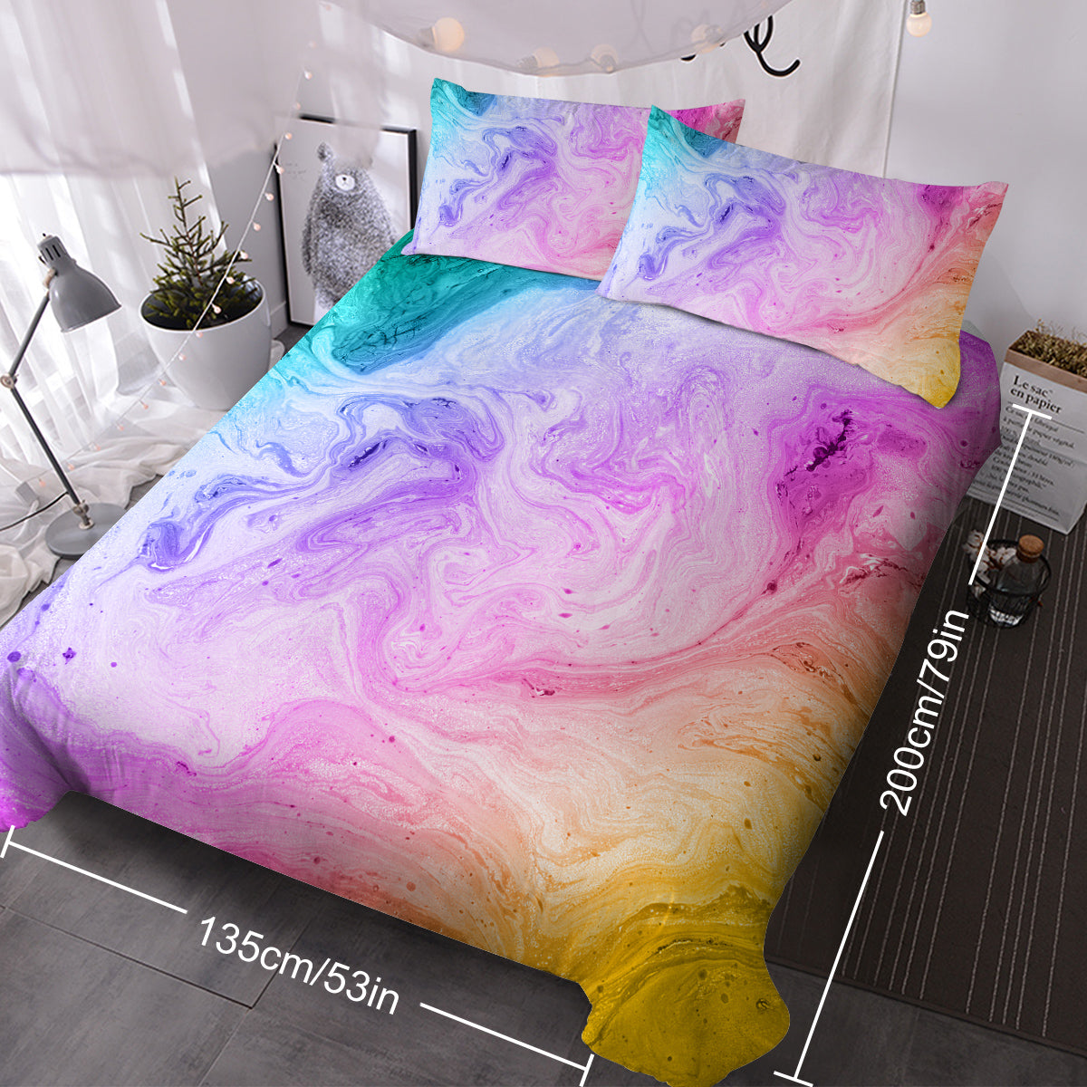 Girly Duvet Cover Rainbow Glitter Ombre Bedding Set