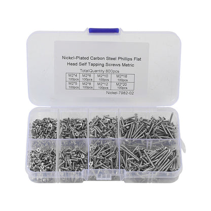 800 PCS M2 Stainless Steel Wood Screw Assortment Self Tapping Small Metal Screws