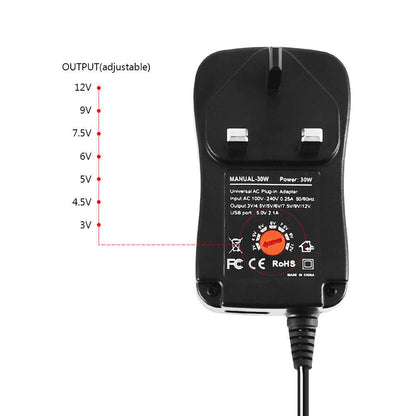 Universal 3 -12V Adjustable Voltage Adaptor Charger USB AC DC Power Supply Adapter